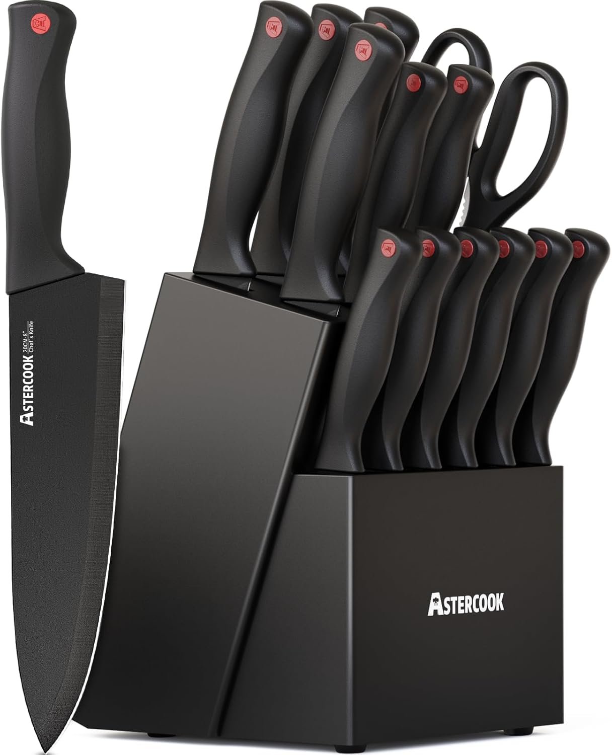 Astercook 15-Piece Kitchen Knife Set with Block and Built-In Sharpener product photo