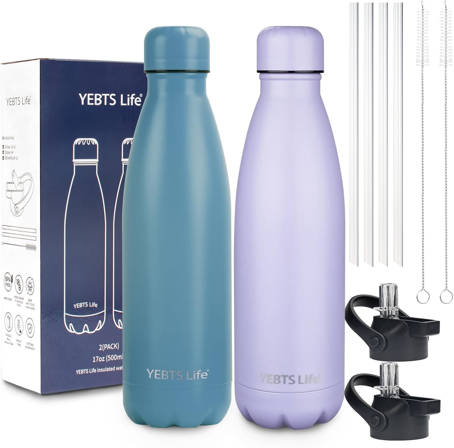 17oz Insulated Stainless Steel Water Bottle with Straw Lid (Maya Blue & Light Purple) product photo