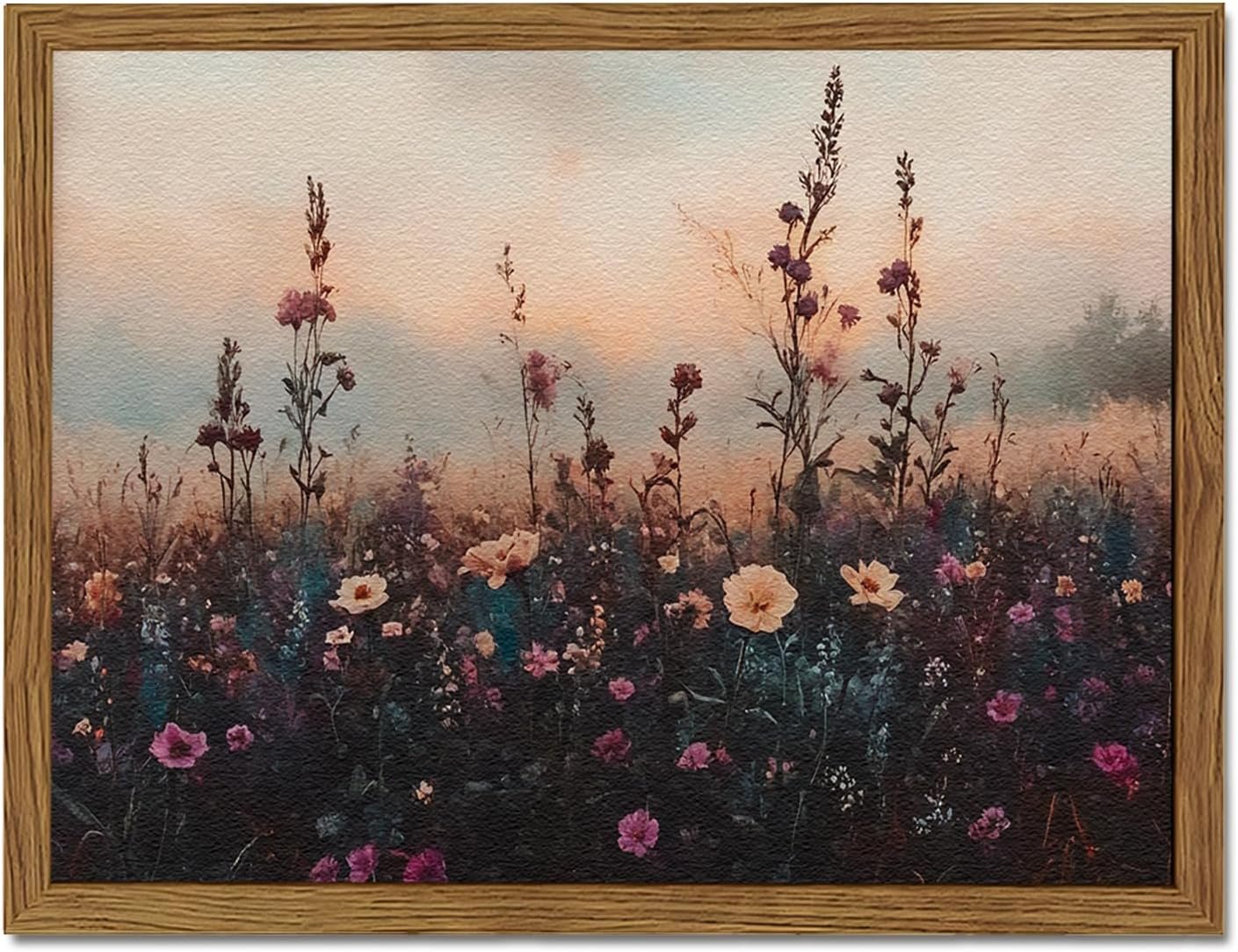 Vintage Flower Wall Art, Dark Floral 3D Textured Framed Painting 12x16 inch product photo