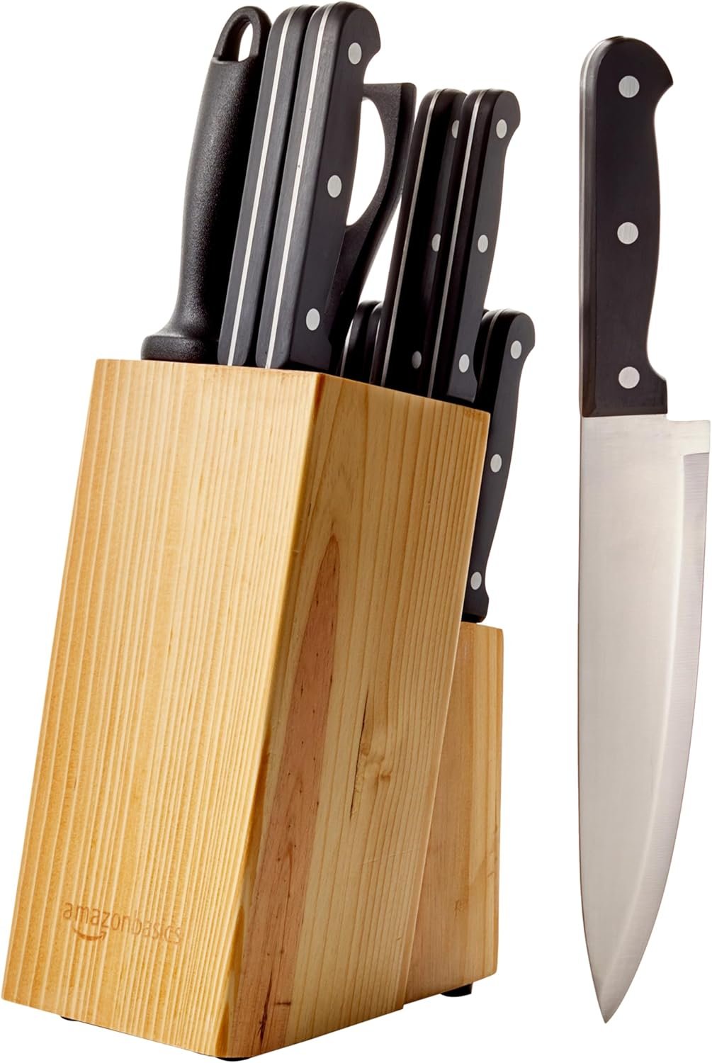 Amazon Basics 14-Piece High Carbon Stainless Steel Kitchen Knife Set with Block product photo
