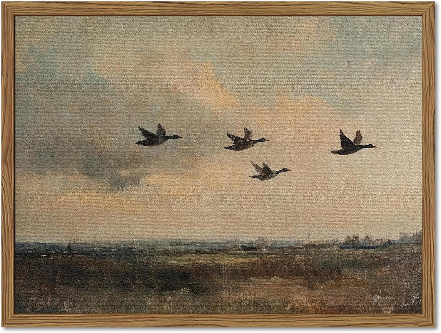 Vintage Flying Duck Wall Art, Rustic 3D Textured Framed Nature Painting 12x16 inch product photo