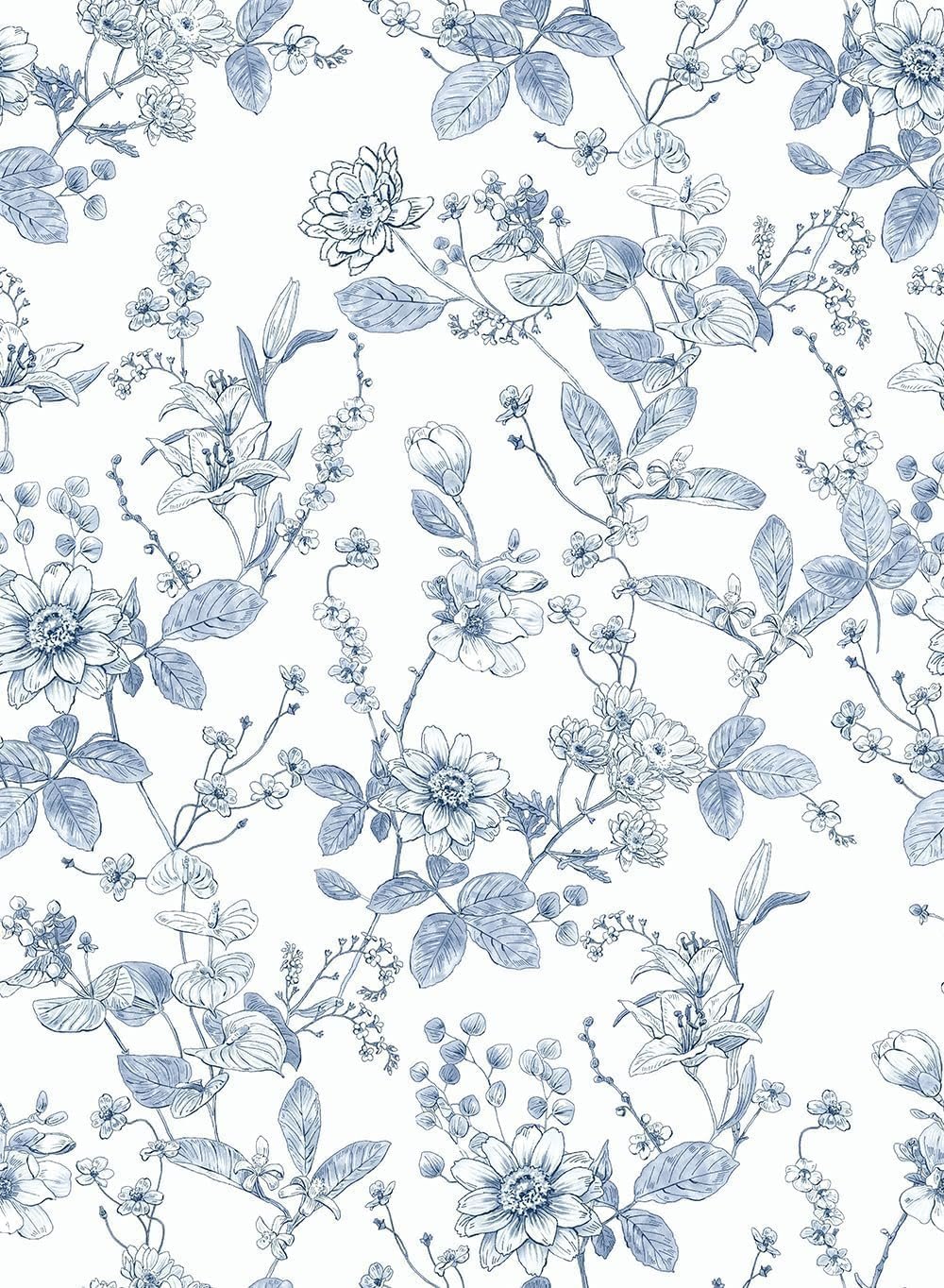 Light Blue Botanical Floral Peel and Stick Wallpaper / Shelf Liner, 17.7" x 117" product photo