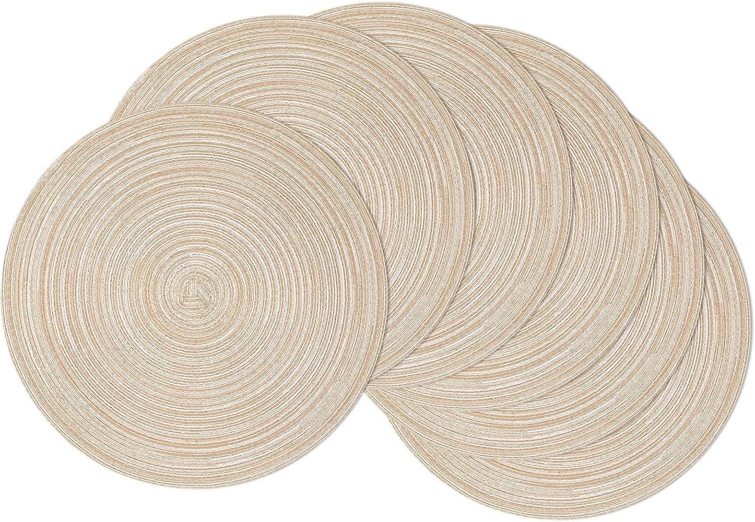 SHACOS Round Braided Placemats Set of 6, 15-Inch Heat Resistant Washable (Beige) product photo