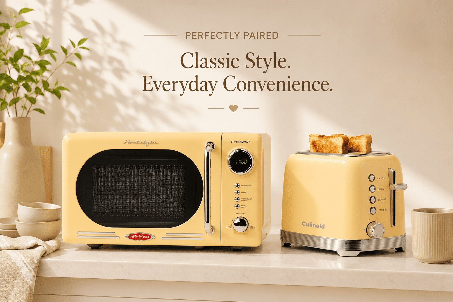 The Ultimate Retro Kitchen Combo: Culinaid 2-Slice Toaster & Nostalgia Countertop Microwave